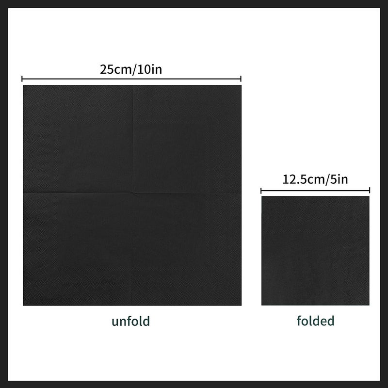 BEFORYOU 100 Pack Cocktail Napkin 2-Ply Dessert Napkins Folded 5 x 5 Inches Disposable Napkins for Dinner Wedding Birthday Party Bridal Anniversary Reception Event (100, Black) - Image 2